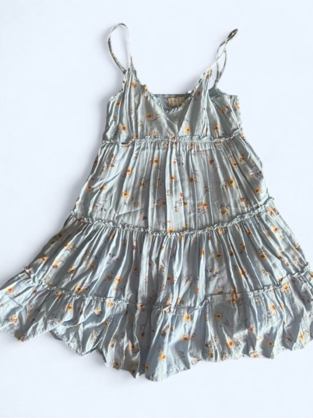 Altar'd State Light Blue Floral Tiered Ruffle Mini Dress small
